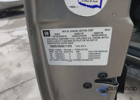 2003 GMC Envoy Xl Slt z USA, uszkodzony, nr VIN 1GKES16S936111375